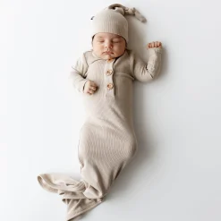 Ribbed Knotted Gown with Hat Set in Bisque
