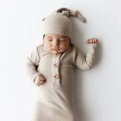 Ribbed Knotted Gown with Hat Set in Bisque