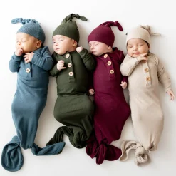 Ribbed Knotted Gown with Hat Set in Bisque