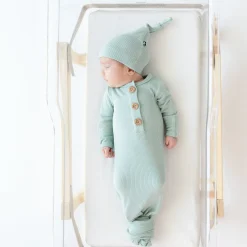 Ribbed Knotted Gown with Hat Set in Sage