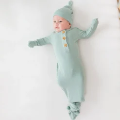 Ribbed Knotted Gown with Hat Set in Sage