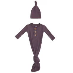 Ribbed Knotted Gown with Hat Set in Currant
