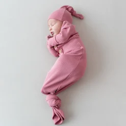 Ribbed Knotted Gown with Hat Set in Apple Blossom