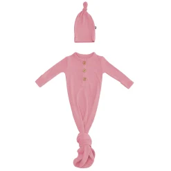 Ribbed Knotted Gown with Hat Set in Apple Blossom