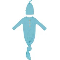Ribbed Knotted Gown with Hat Set in Makai