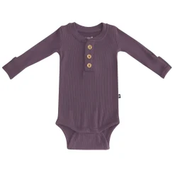 Ribbed Long Sleeve Henley Bodysuit in Currant