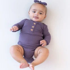 Ribbed Long Sleeve Henley Bodysuit in Currant