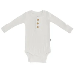 Ribbed Long Sleeve Henley Bodysuit in Oat