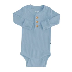 Ribbed Long Sleeve Henley Bodysuit in Slate