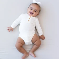 Ribbed Long Sleeve Henley Bodysuit in Cloud