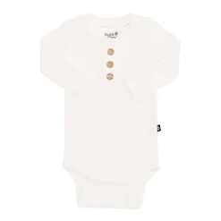 Ribbed Long Sleeve Henley Bodysuit in Cloud