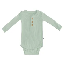 Ribbed Long Sleeve Henley Bodysuit in Thyme