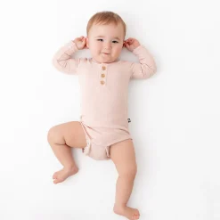 Ribbed Long Sleeve Henley Bodysuit in Blush