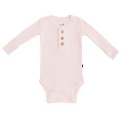 Ribbed Long Sleeve Henley Bodysuit in Blush