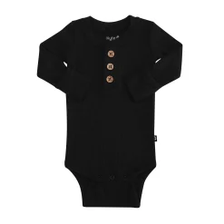 Ribbed Long Sleeve Henley Bodysuit in Midnight