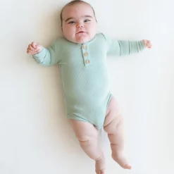Ribbed Long Sleeve Henley Bodysuit in Sage