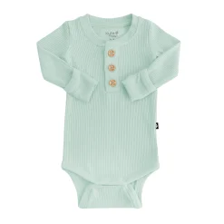 Ribbed Long Sleeve Henley Bodysuit in Sage
