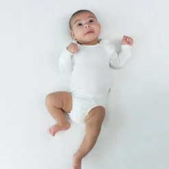 Ribbed Long Sleeve Ruffle Leotard in Cloud