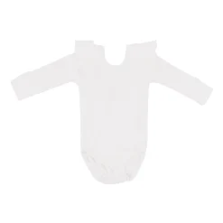 Ribbed Long Sleeve Ruffle Leotard in Cloud