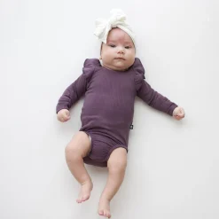 Ribbed Long Sleeve Ruffle Leotard in Currant