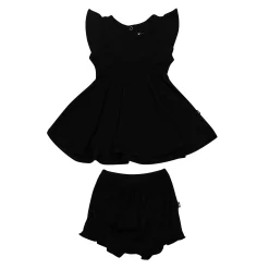 Ribbed Peplum Dress Set in Midnight