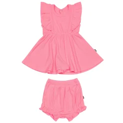 Ribbed Peplum Dress Set in Guava