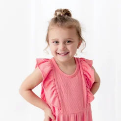 Ribbed Peplum Dress Set in Guava