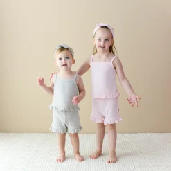 Ribbed Ruffle Tank Set in Sakura