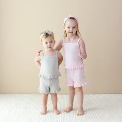 Ribbed Ruffle Tank Set in Oat