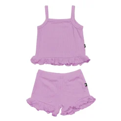 Ribbed Ruffle Tank Set in Poi