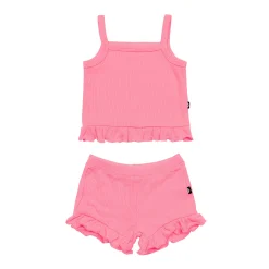 Ribbed Ruffle Tank Set in Guava