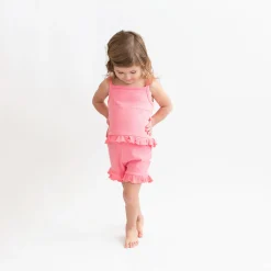 Ribbed Ruffle Tank Set in Guava