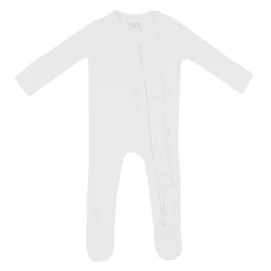 Ribbed Ruffle Zipper Footie in Cloud