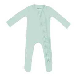Ribbed Ruffle Zipper Footie in Sage