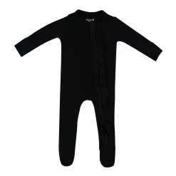 Ribbed Ruffle Zipper Footie in Midnight