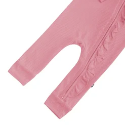 Ribbed Ruffle Zipper Romper in Apple Blossom