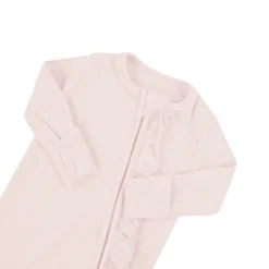 Ribbed Ruffle Zipper Romper in Blush