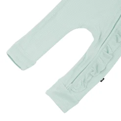 Ribbed Ruffle Zipper Romper in Sage