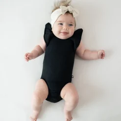 Ribbed Sleeveless Ruffle Leotard in Midnight