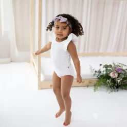 Ribbed Sleeveless Ruffle Leotard in Cloud