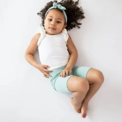 Ribbed Sleeveless Ruffle Leotard in Cloud