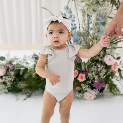 Ribbed Sleeveless Ruffle Leotard in Oat