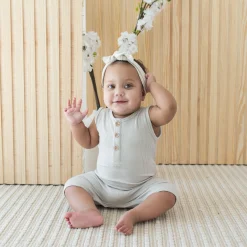Ribbed Sleeveless Shortall in Oat