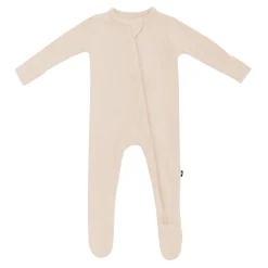 Ribbed Zipper Footie in Bisque