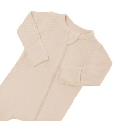 Ribbed Zipper Footie in Bisque
