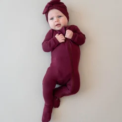 Ribbed Zipper Footie in Burgundy