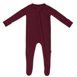 Ribbed Zipper Footie in Burgundy