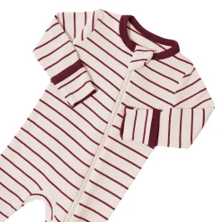 Ribbed Zipper Footie in Burgundy Stripe