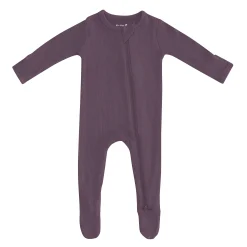 Ribbed Zipper Footie in Currant