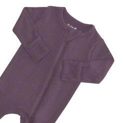 Ribbed Zipper Footie in Currant